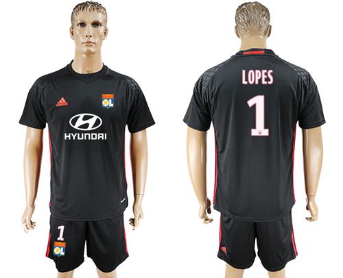 Lyon #1 Lopes Black Goalkeeper Soccer Club Jersey